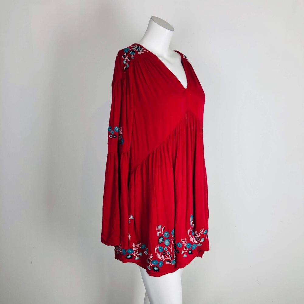 Free People Te Amo Red Peasant Mini Dress Bell Slv - Picture 5 of 8